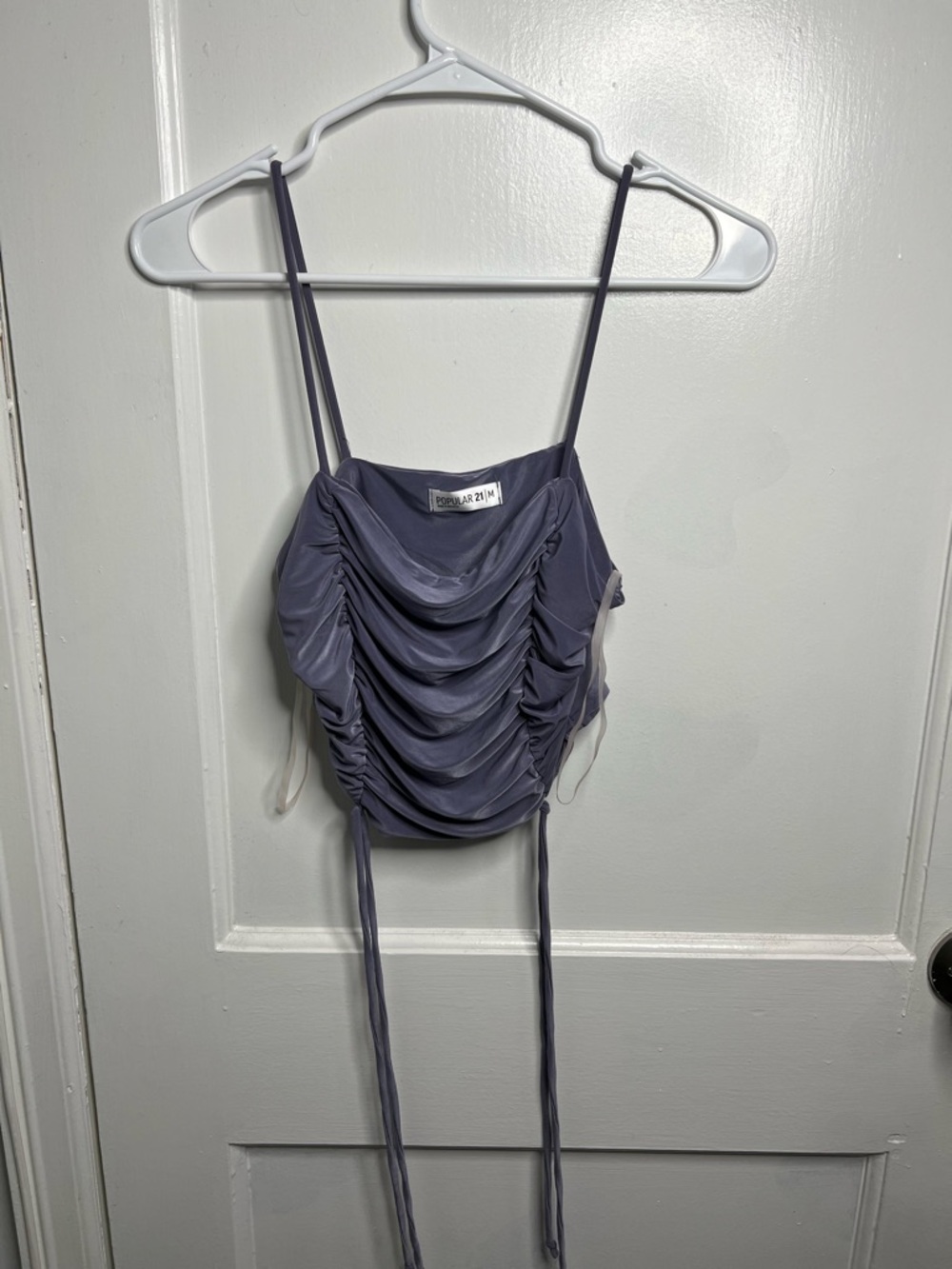 Purple Ruched Satin Cowl Neck Crop Top
